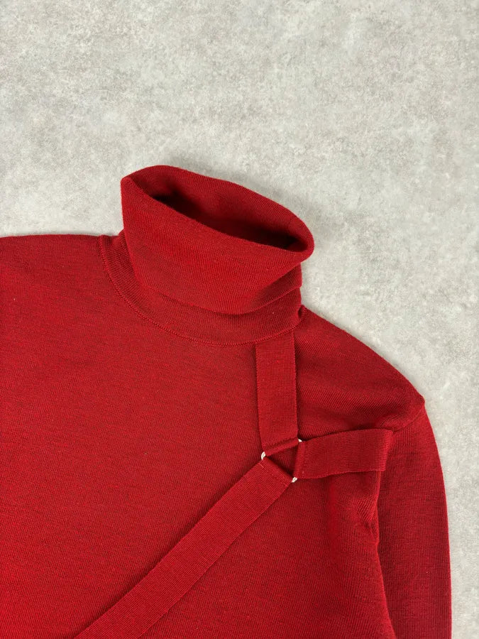 2000s Moschino Bondage Red Wool Turtleneck Sweater BldXZVh 3