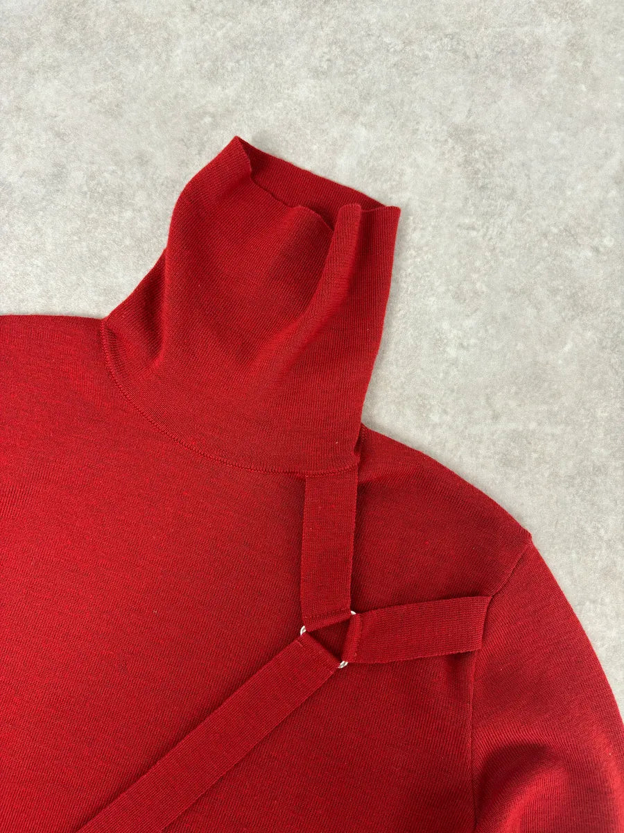2000s Moschino Bondage Red Wool Turtleneck Sweater BldXZVh 7