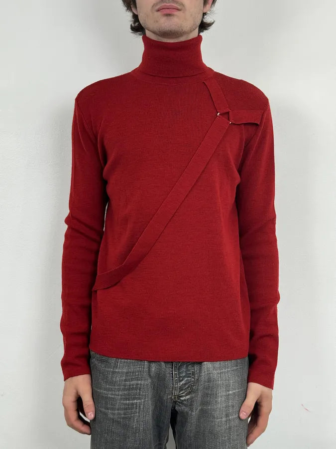 2000s Moschino Bondage Red Wool Turtleneck Sweater BldXZVh 1