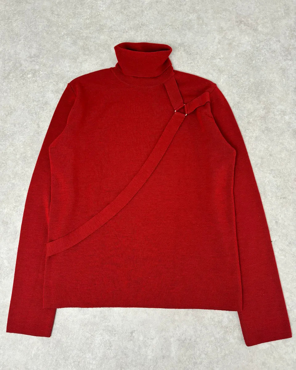 2000s Moschino Bondage Red Wool Turtleneck Sweater BldXZVh 0