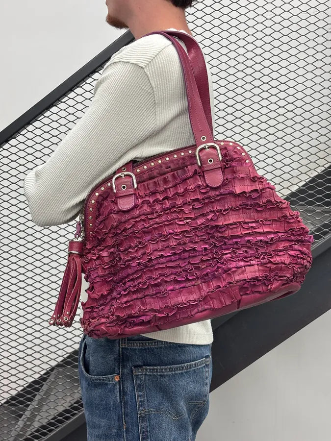 2000s Moschino Pink Fabric Ruffle Shoulder Bag ltoJpzJ 2