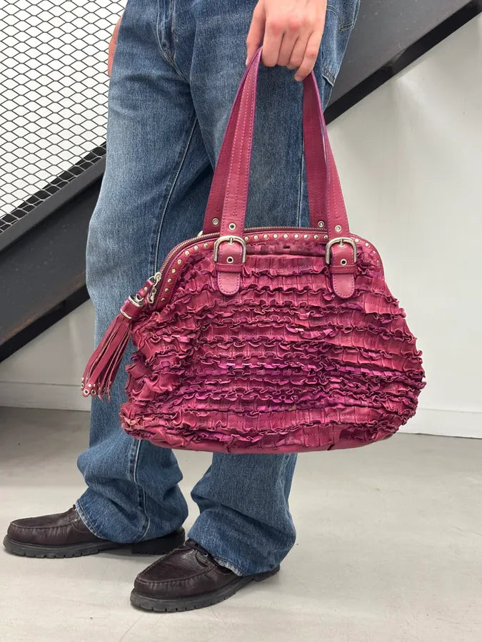 2000s Moschino Pink Fabric Ruffle Shoulder Bag ltoJpzJ 1