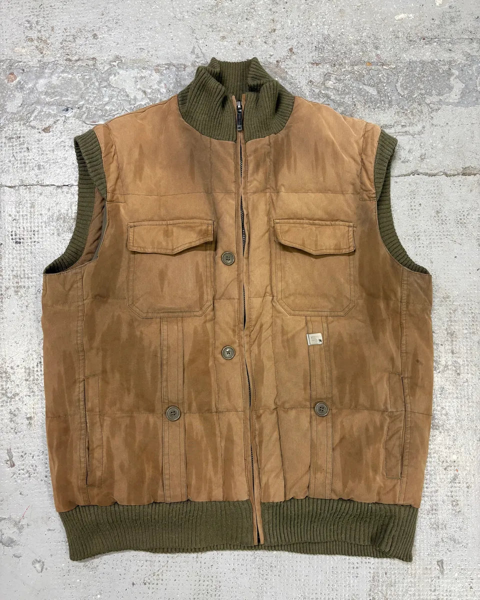2000s Moschino Brown & Khaki Sleeveless Puffer Jacket UcChlNY 0