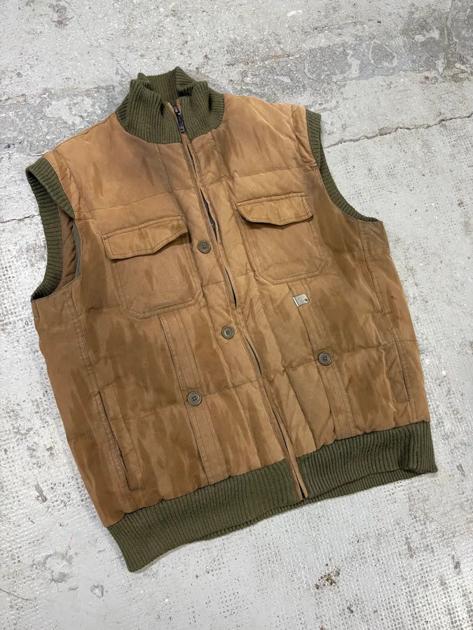2000s Moschino Brown & Khaki Sleeveless Puffer Jacket UcChlNY 3