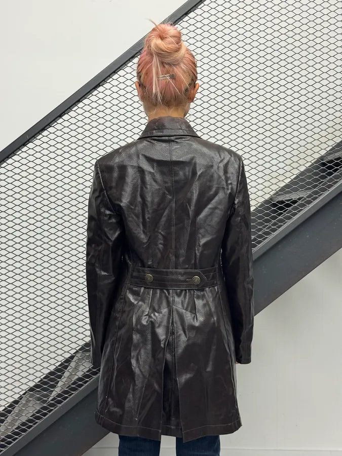 1990s Moschino Brown Lizard Effect Leather Double-Breasted Coat YTaMuIB 2