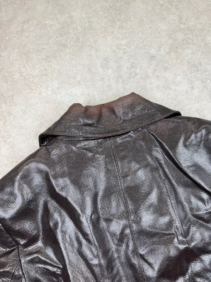 1990s Moschino Brown Lizard Effect Leather Double-Breasted Coat YTaMuIB 5