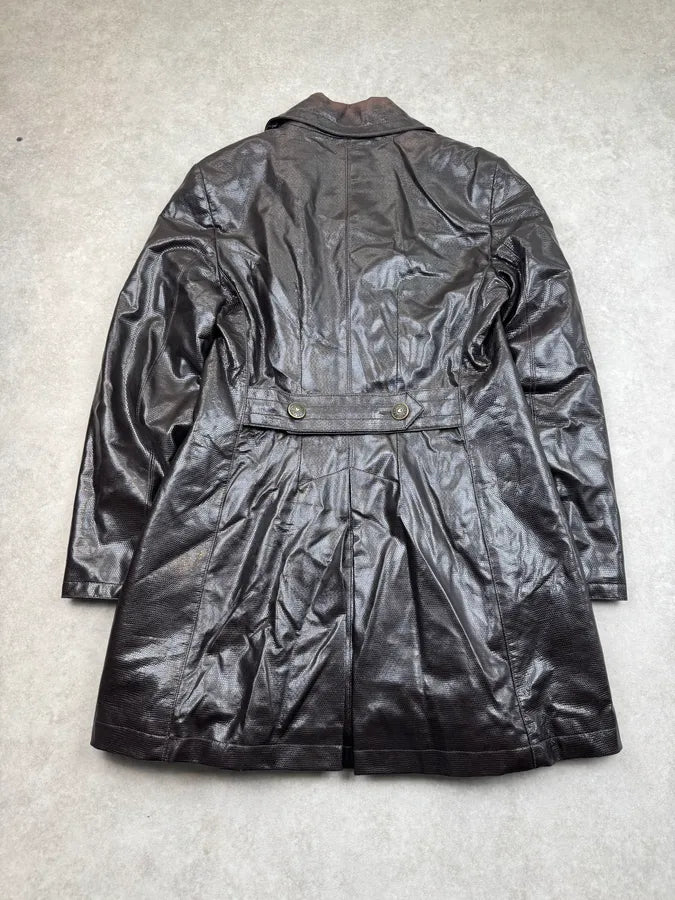 1990s Moschino Brown Lizard Effect Leather Double-Breasted Coat YTaMuIB 6