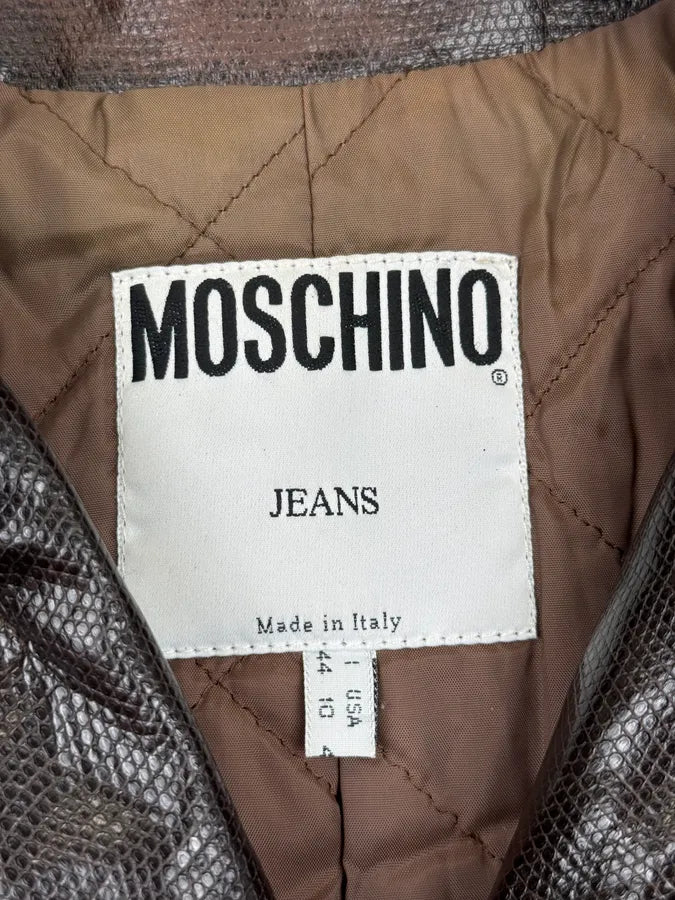 1990s Moschino Brown Lizard Effect Leather Double-Breasted Coat YTaMuIB 9