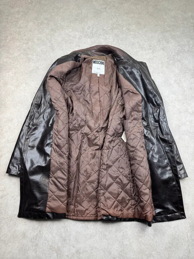 1990s Moschino Brown Lizard Effect Leather Double-Breasted Coat YTaMuIB 7