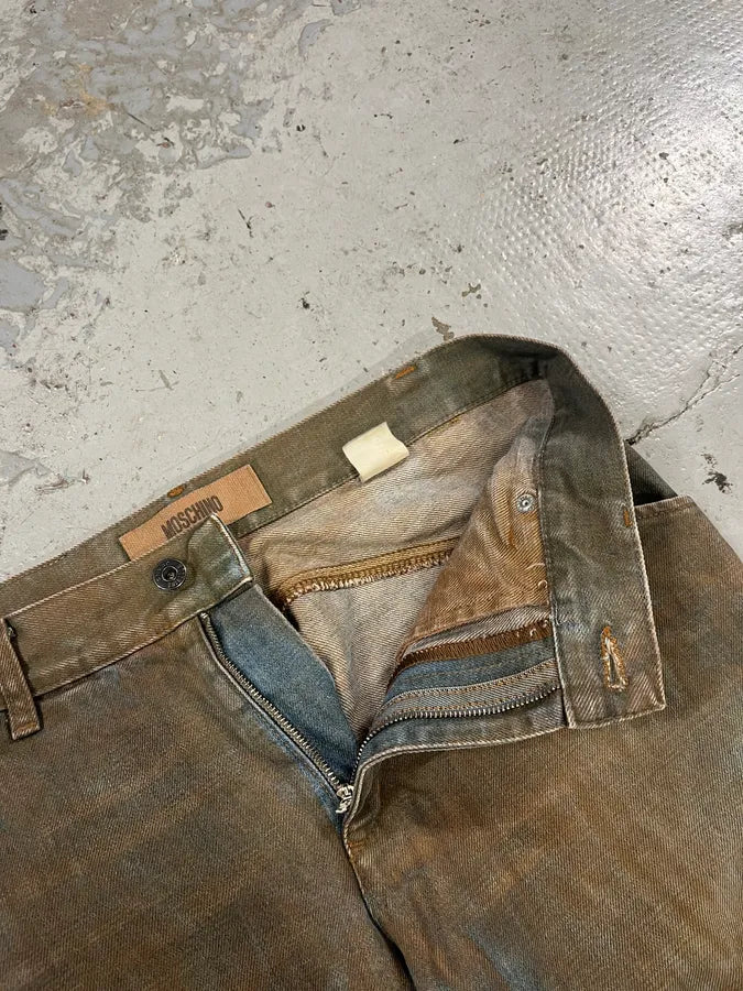 2000s Moschino Brown Dirty Effect Denim Jeans HWGQKMx 11
