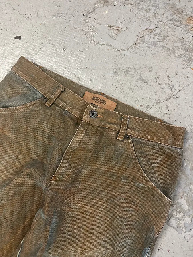 2000s Moschino Brown Dirty Effect Denim Jeans HWGQKMx 5