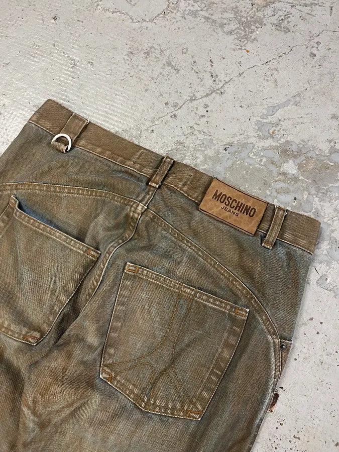 2000s Moschino Brown Dirty Effect Denim Jeans HWGQKMx 9