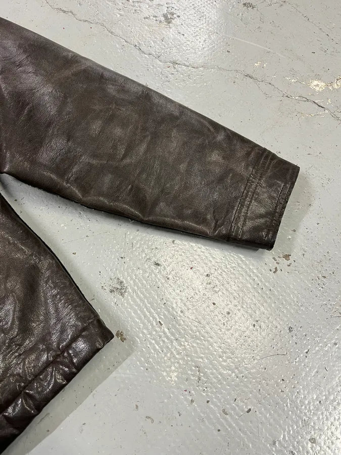 2000s Moschino Brown Eroded Leather Moto Jacket bNmhRCi 5