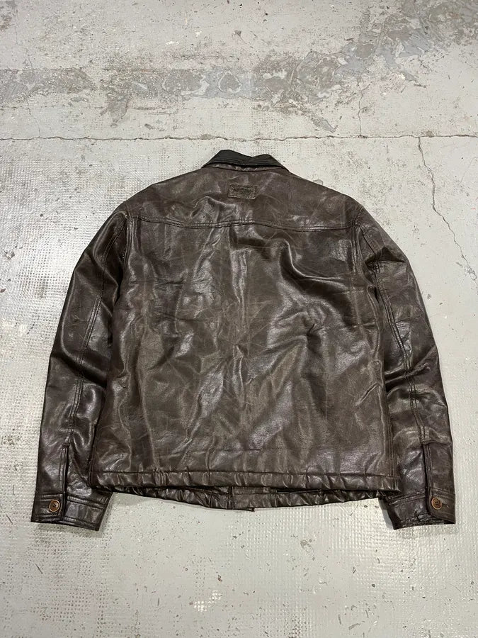 2000s Moschino Brown Eroded Leather Moto Jacket bNmhRCi 6