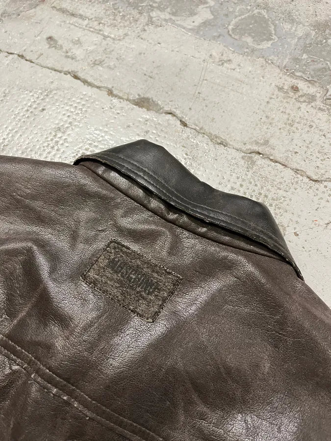 2000s Moschino Brown Eroded Leather Moto Jacket bNmhRCi 7