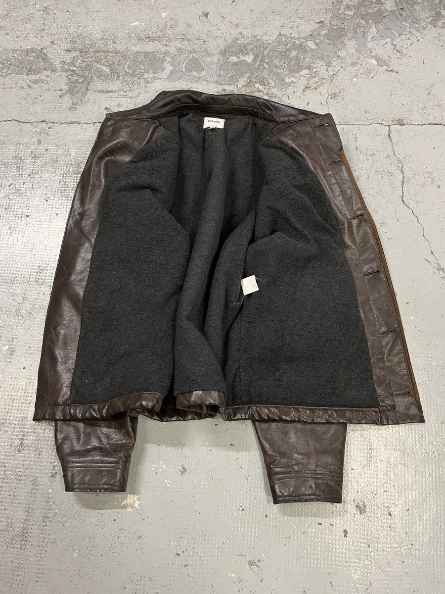 2000s Moschino Brown Eroded Leather Moto Jacket bNmhRCi 8