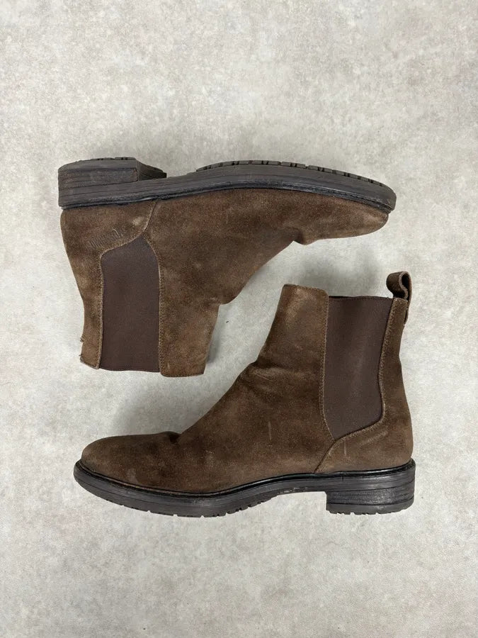 2000s Moschino Brown Suede Leather Boots lKKaVxd 3