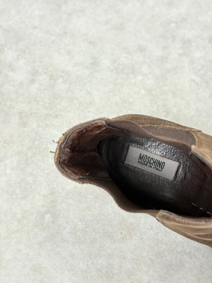 2000s Moschino Brown Suede Leather Boots lKKaVxd 5