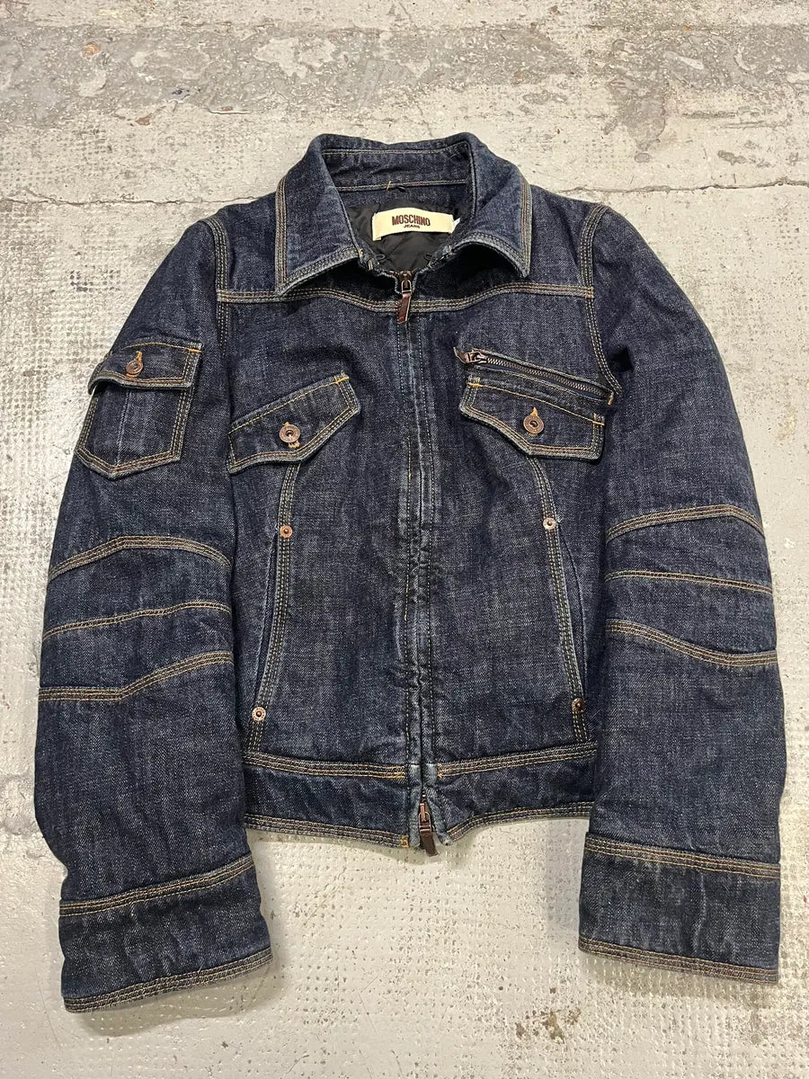2000s Moschino Cargo Navy Brut Denim Jacket AgLOmDn 0