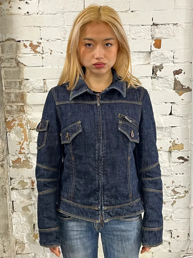 2000s Moschino Cargo Navy Brut Denim Jacket AgLOmDn 1