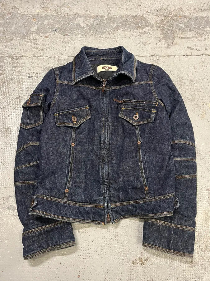 2000s Moschino Cargo Navy Brut Denim Jacket AgLOmDn 3