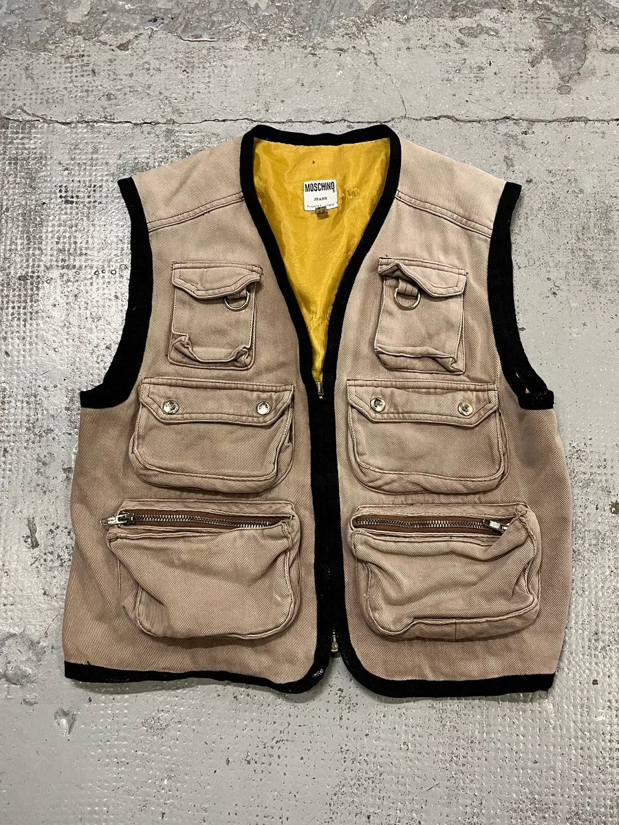 2000s Moschino Cargo Utility Beige Vest DfEBxsC 0