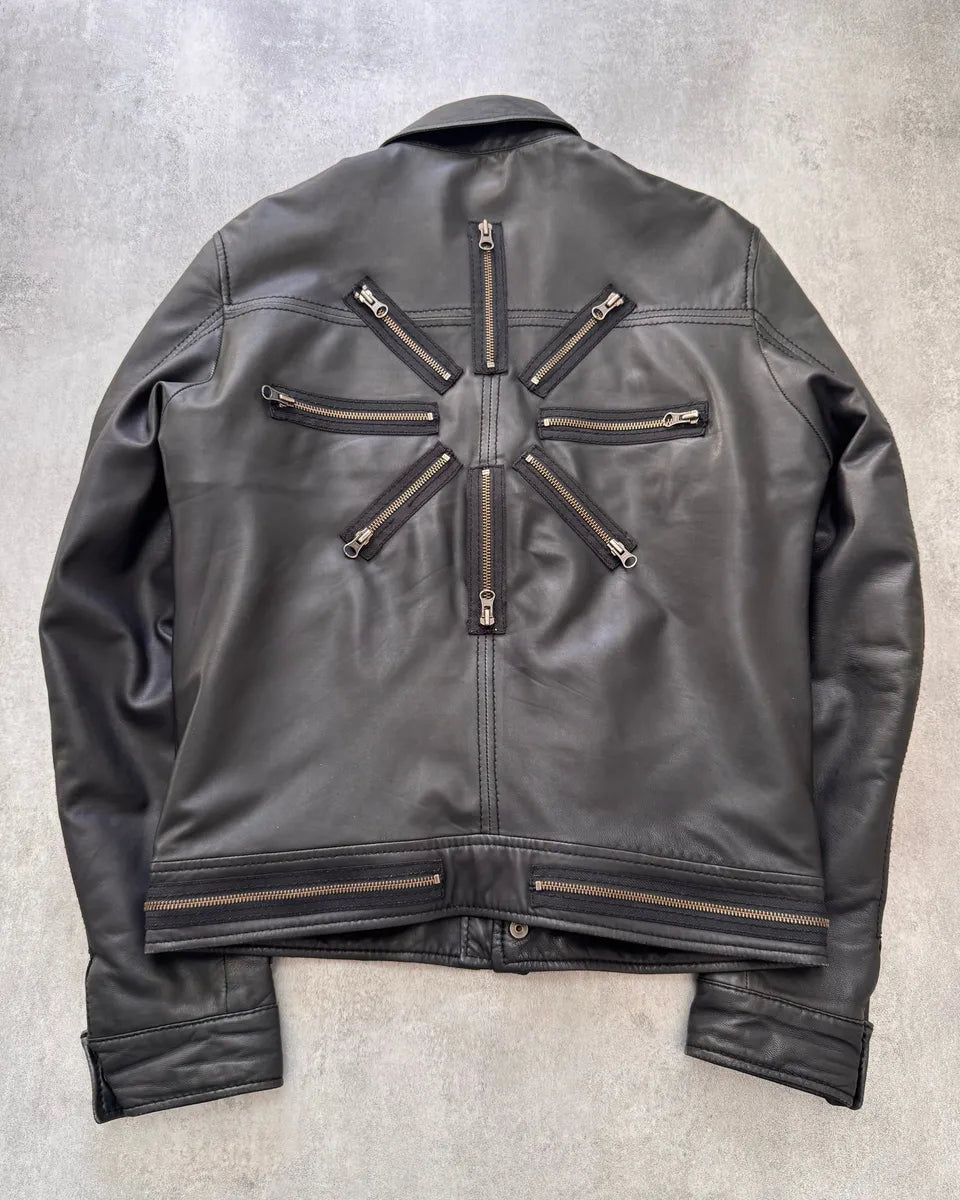 2000s Moschino Circular Zip Elevation Leather Jacket TgufcdD 0