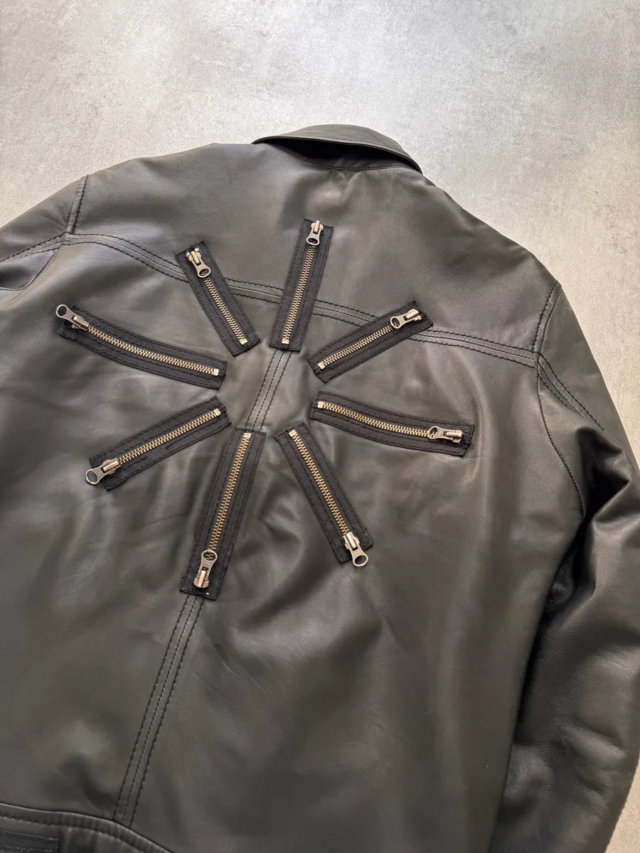 2000s Moschino Circular Zip Elevation Leather Jacket TgufcdD 2