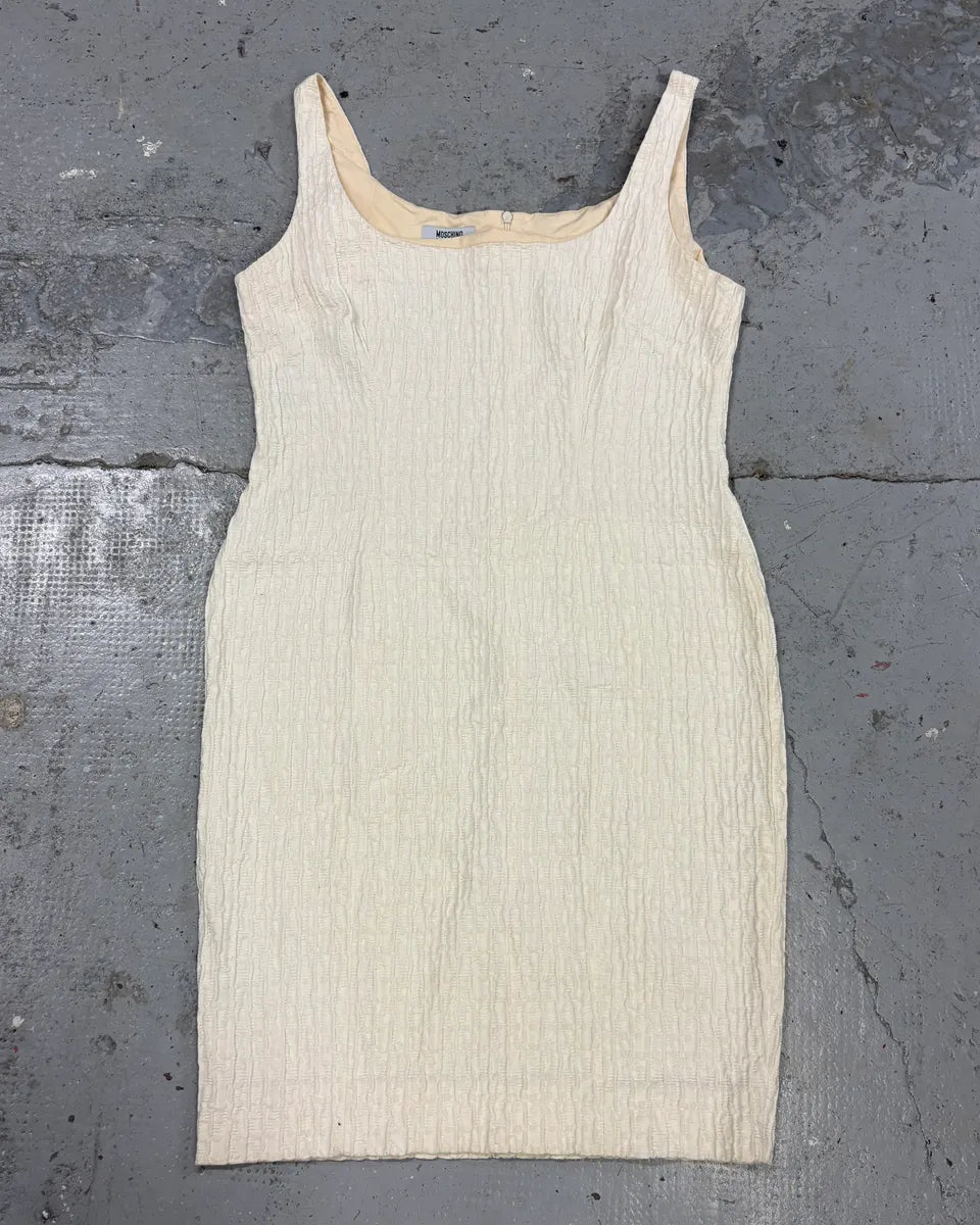 2000s Moschino Cream Beige Pleats Dress UiPTWfg 0