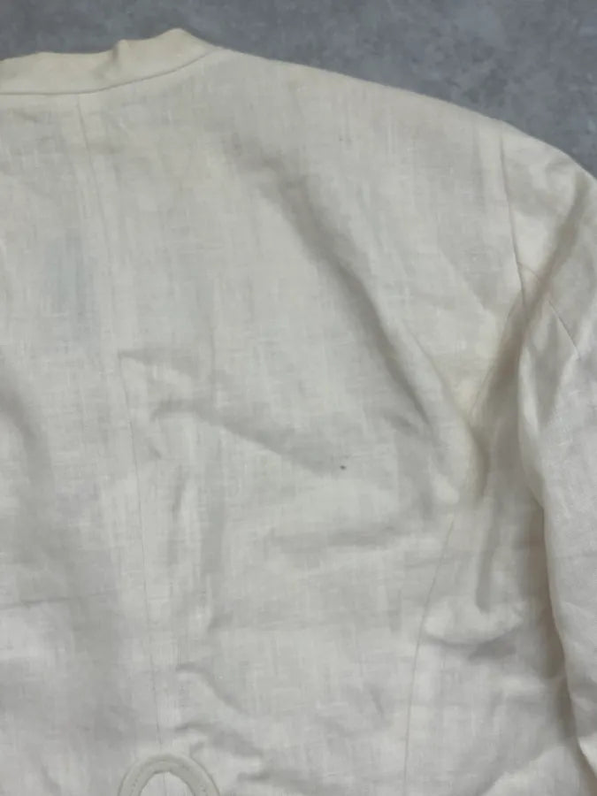 2000s Moschino Cream Linen Embroidered Long Buttoned Jacket HeiqJmP 9
