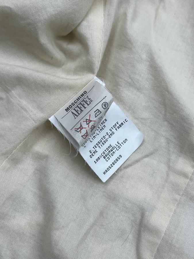 2000s Moschino Cream Linen Embroidered Long Buttoned Jacket HeiqJmP 8