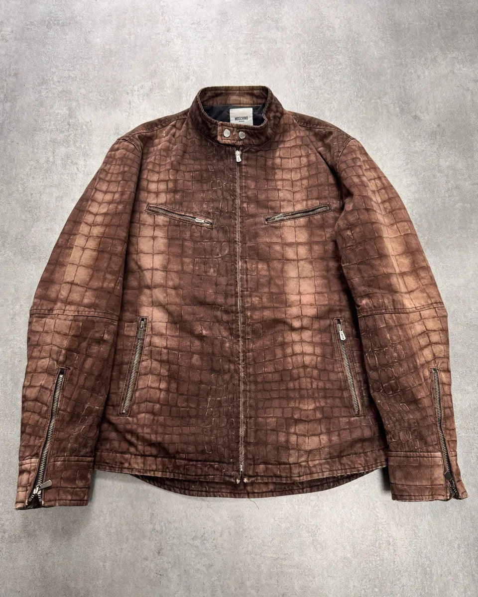 2000s Moschino Crocodile Printed Brown Jacket YWKRPxd 0