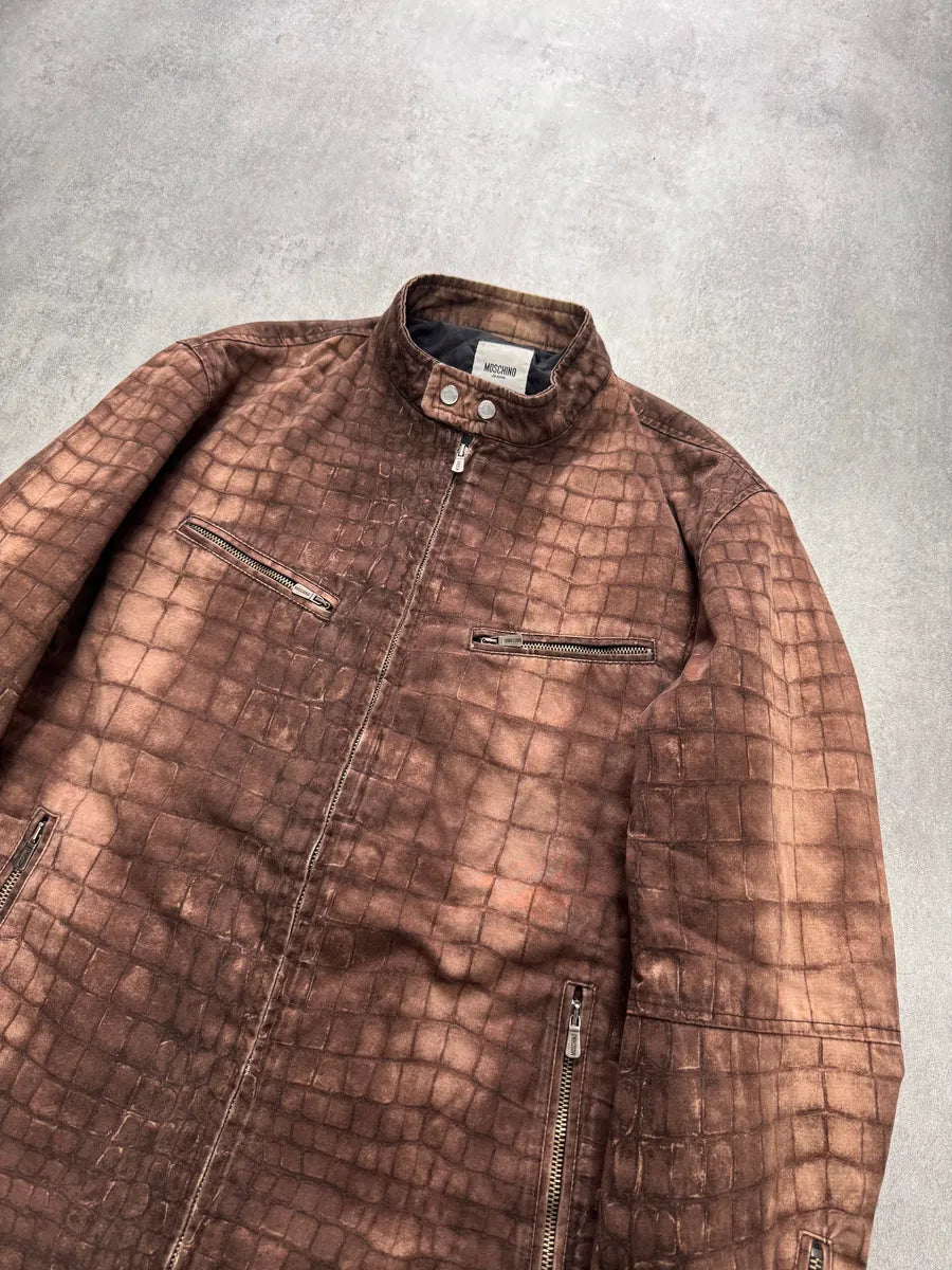 2000s Moschino Crocodile Printed Brown Jacket YWKRPxd 1