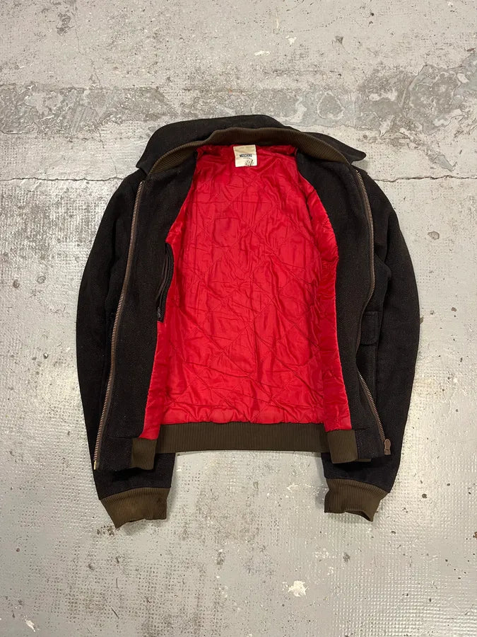 2000s Moschino Dark Brown Wool Bomber Jacket mHxTJBY 7