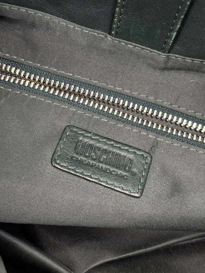 2000s Moschino Dark Green Leather Eyelet Handle Bag HLfShLs 19