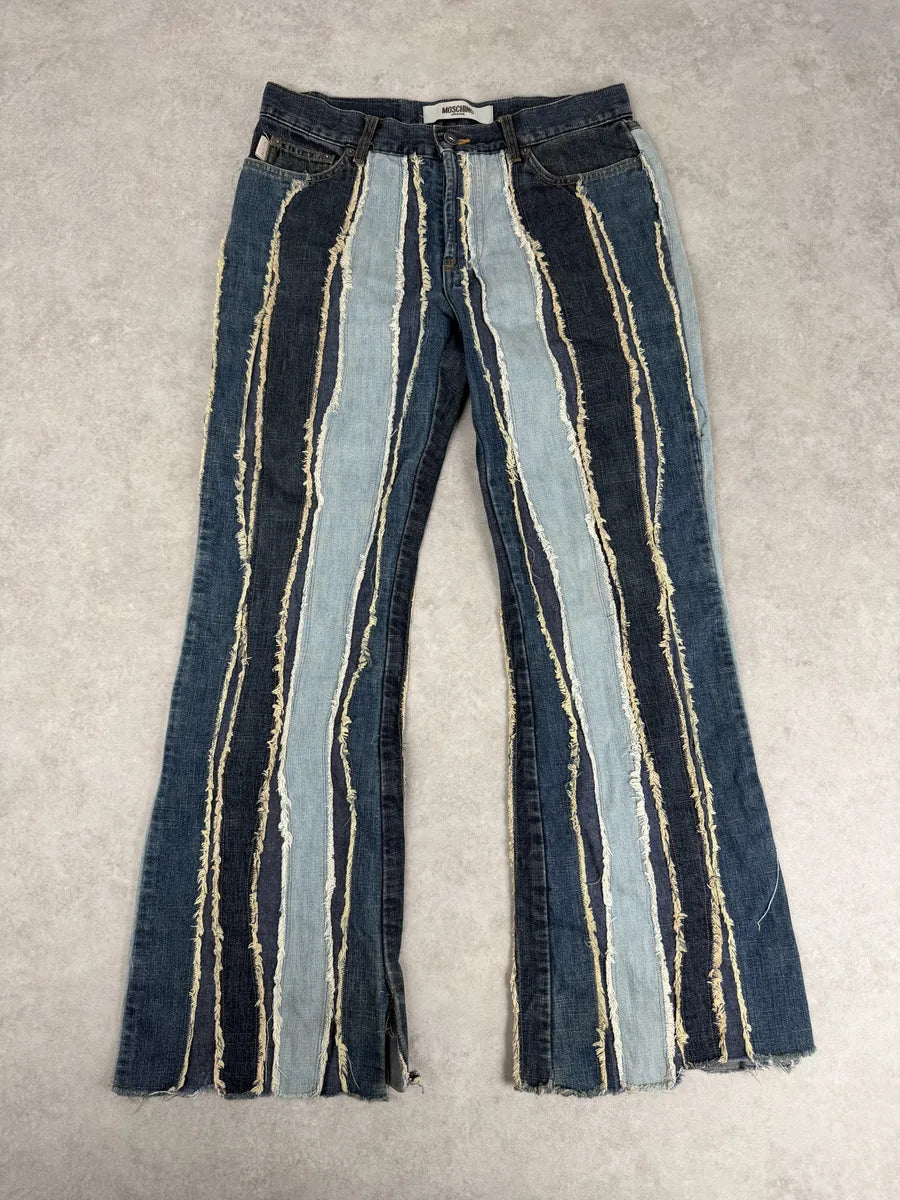 2000s Moschino Denim Lines Blue Destroyed Jeans lWVGLFS 0