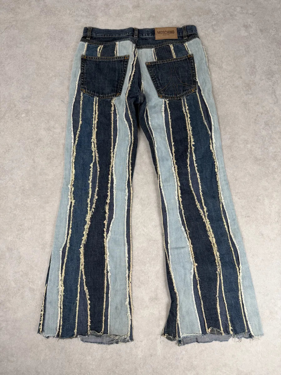 2000s Moschino Denim Lines Blue Destroyed Jeans lWVGLFS 1