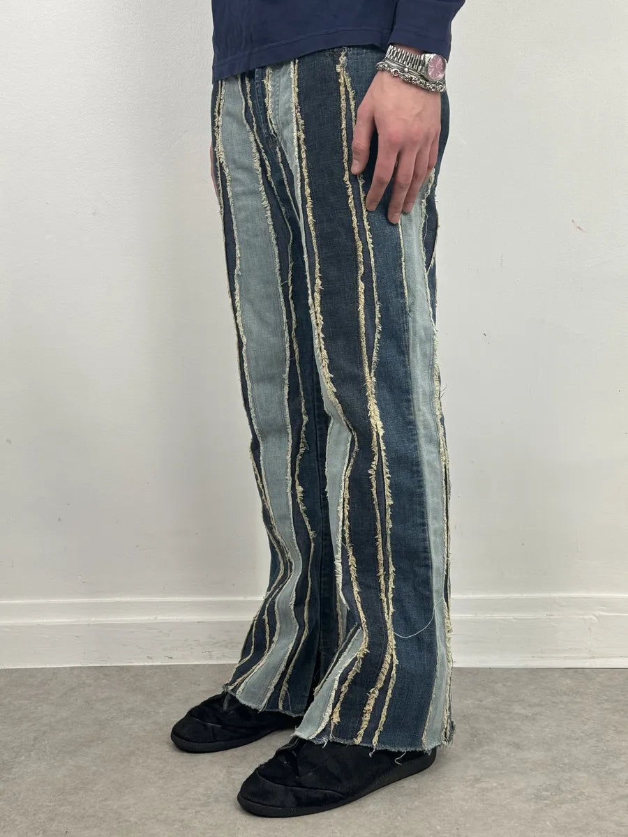 2000s Moschino Denim Lines Blue Destroyed Jeans lWVGLFS 3