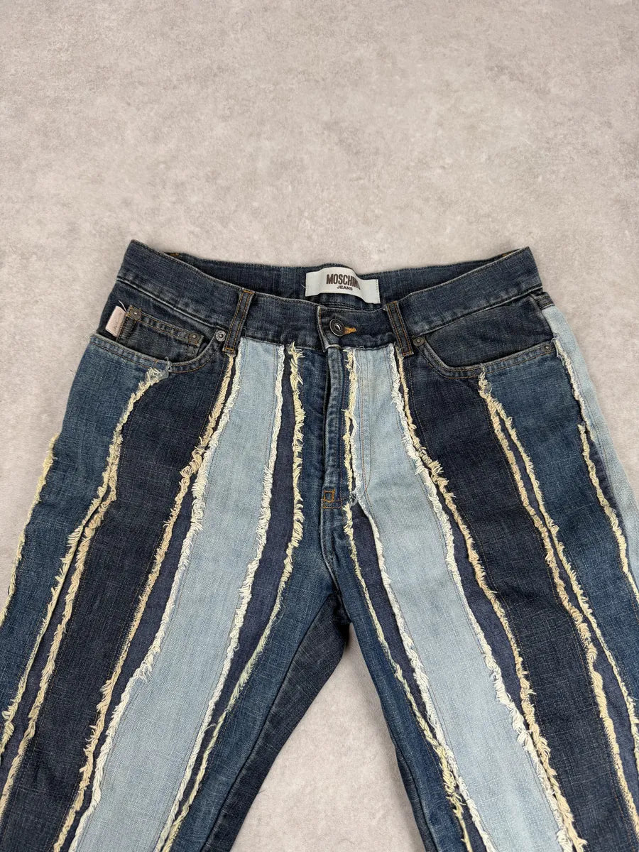 2000s Moschino Denim Lines Blue Destroyed Jeans lWVGLFS 6