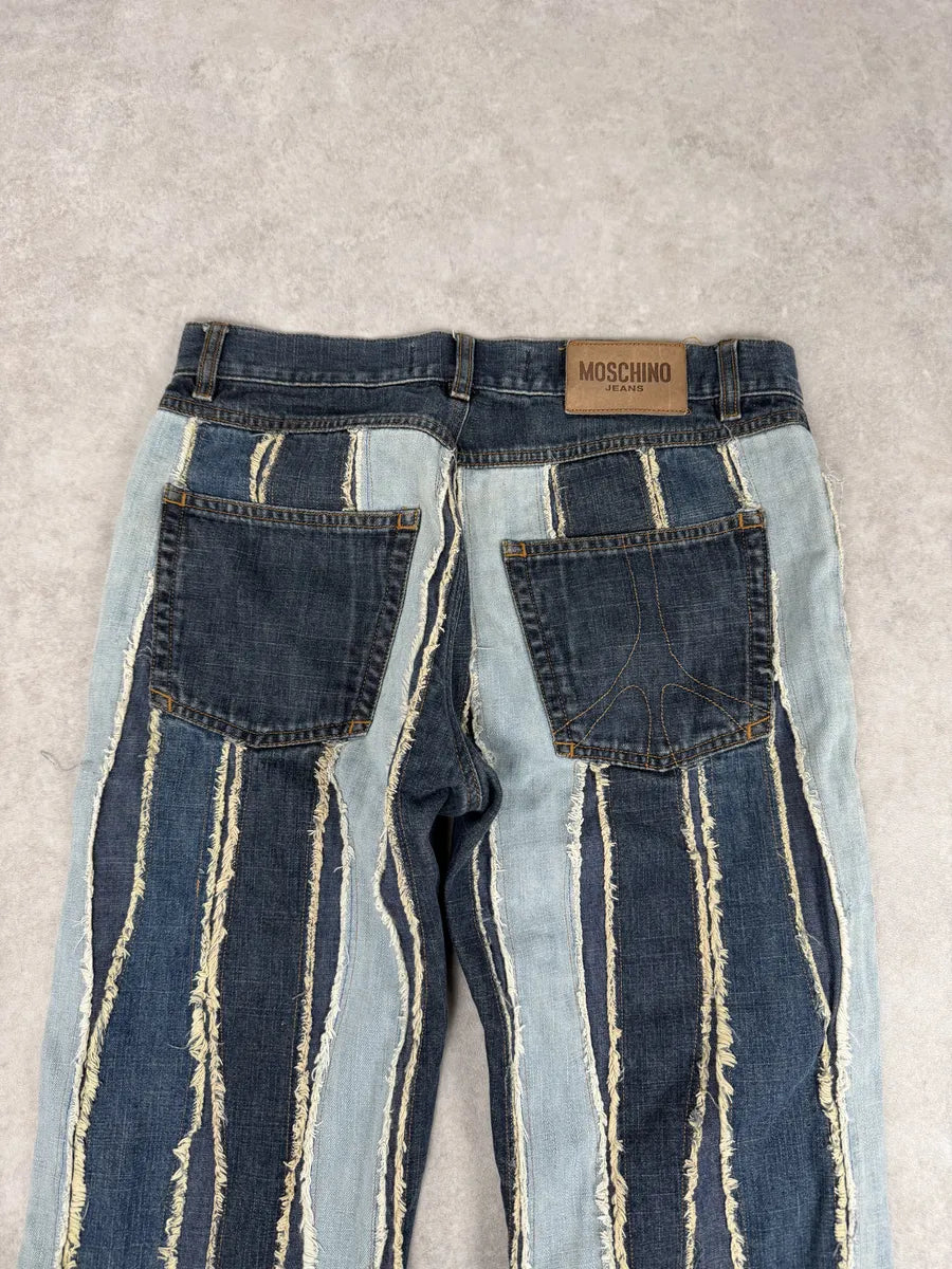 2000s Moschino Denim Lines Blue Destroyed Jeans lWVGLFS 8