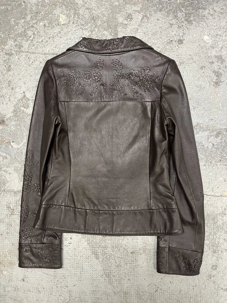 2000s Moschino Embossed Flower Ornament Leather Jacket bnuWtrQ 1