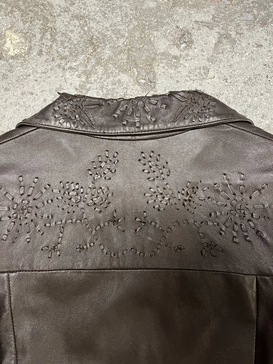 2000s Moschino Embossed Flower Ornament Leather Jacket bnuWtrQ 2