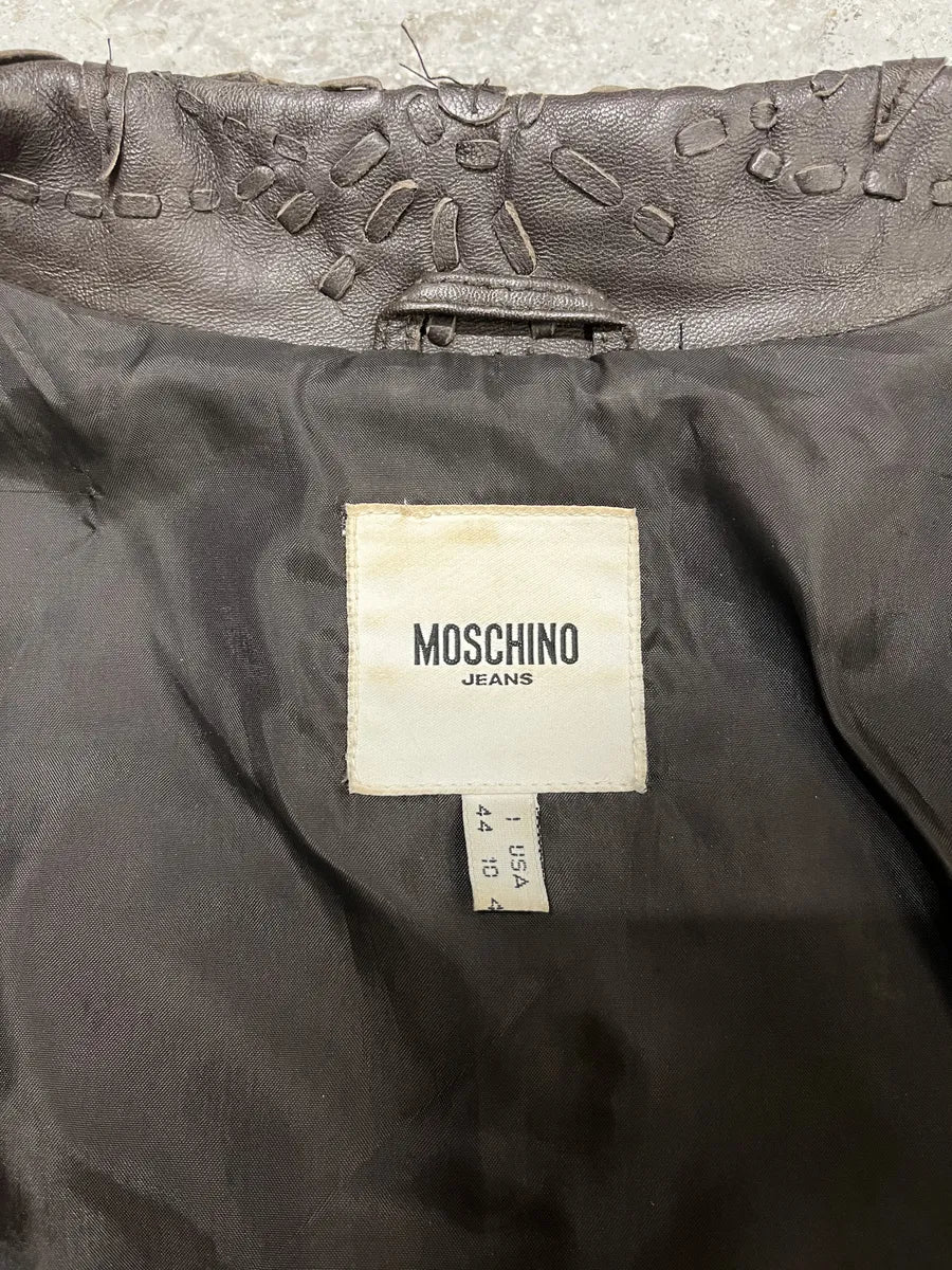 2000s Moschino Embossed Flower Ornament Leather Jacket bnuWtrQ 5