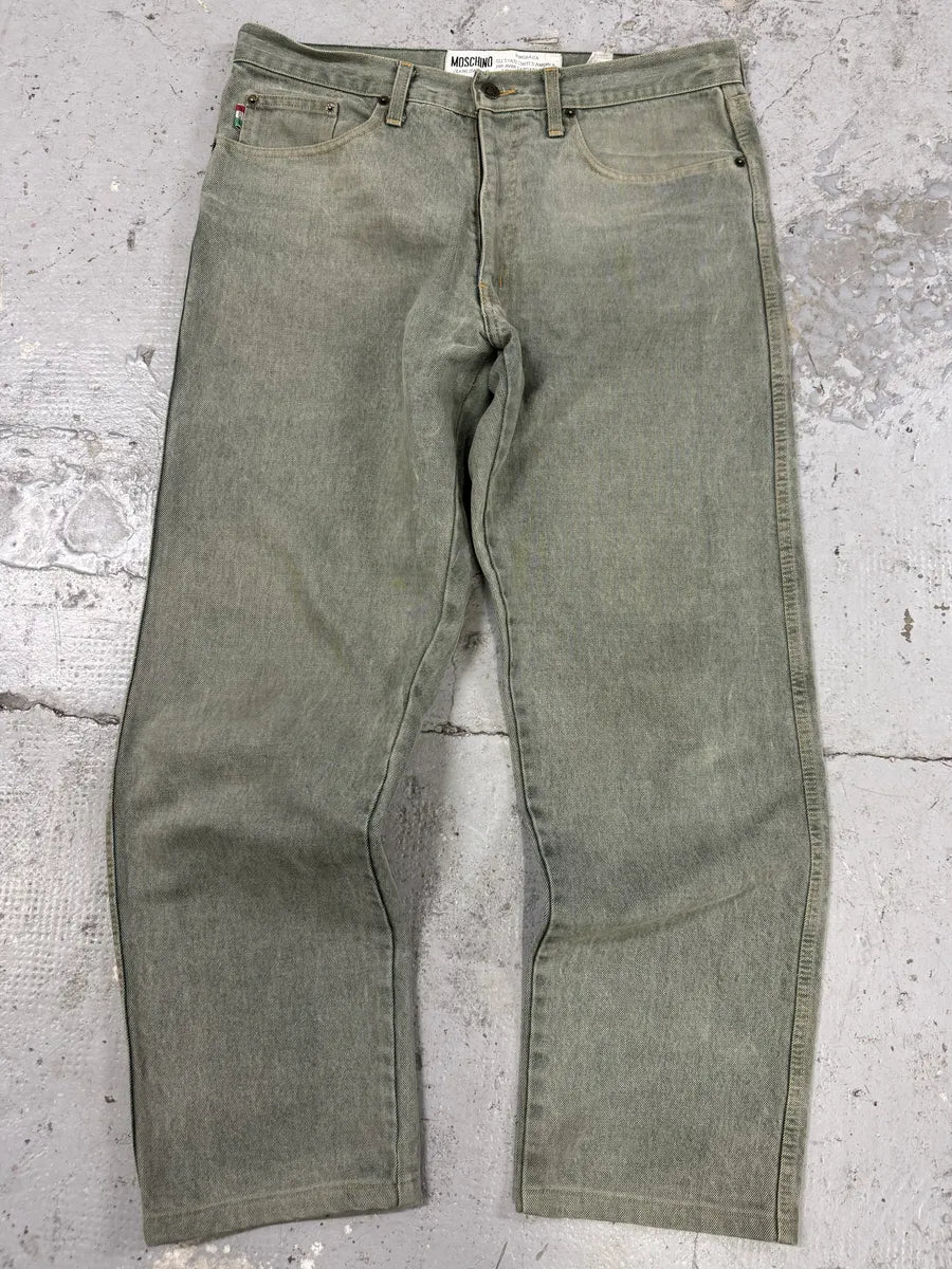 2000s Moschino Faded Wash Green Cozy Denim Jeans CAFKByM 1