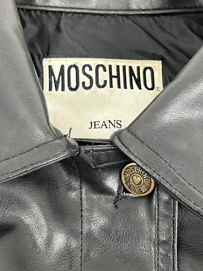 2000s Moschino Faux Leather Cropped Black Studded Heart Jacket rSOoniy 8