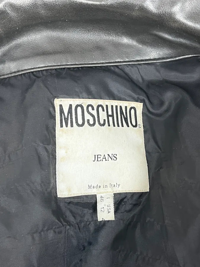 2000s Moschino Faux Leather Cropped Black Studded Heart Jacket rSOoniy 10