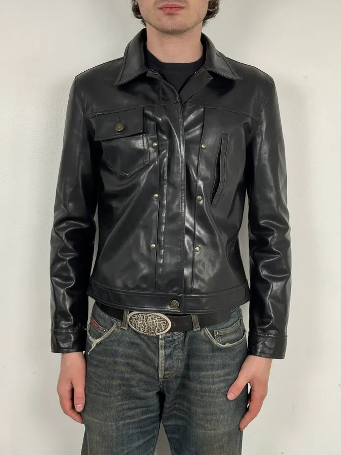 2000s Moschino Faux Leather Cropped Black Studded Heart Jacket rSOoniy 1