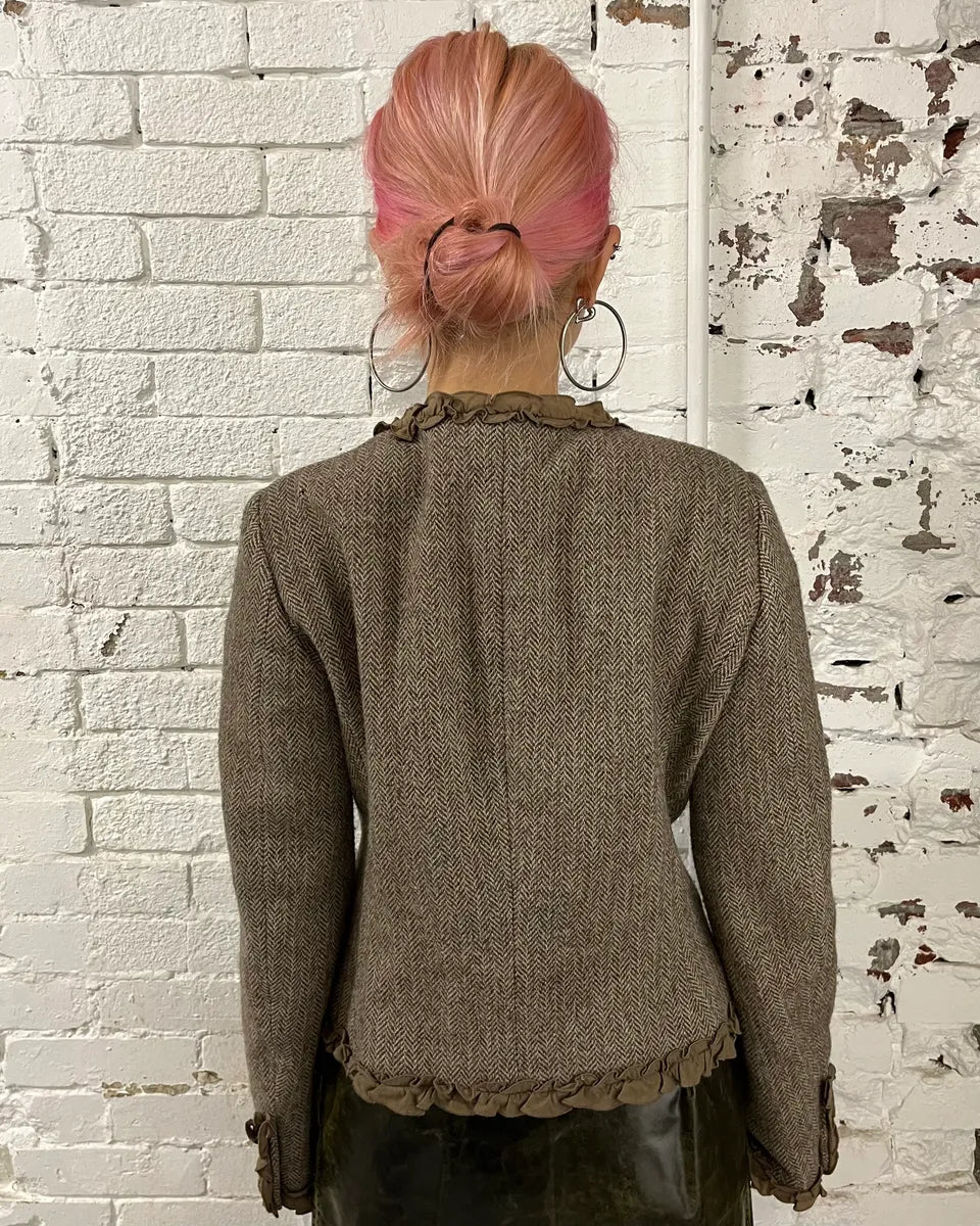 2000s Moschino Flower Wool Ruffled Beige Jacket GjhrmbL 1