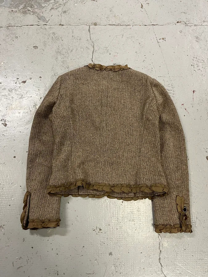2000s Moschino Flower Wool Ruffled Beige Jacket GjhrmbL 3