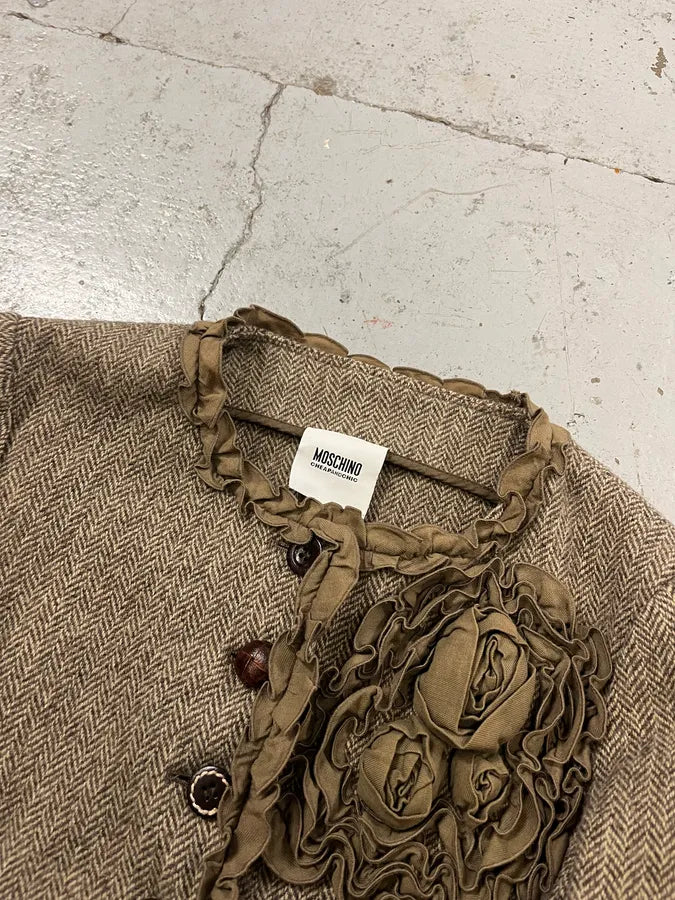 2000s Moschino Flower Wool Ruffled Beige Jacket GjhrmbL 5
